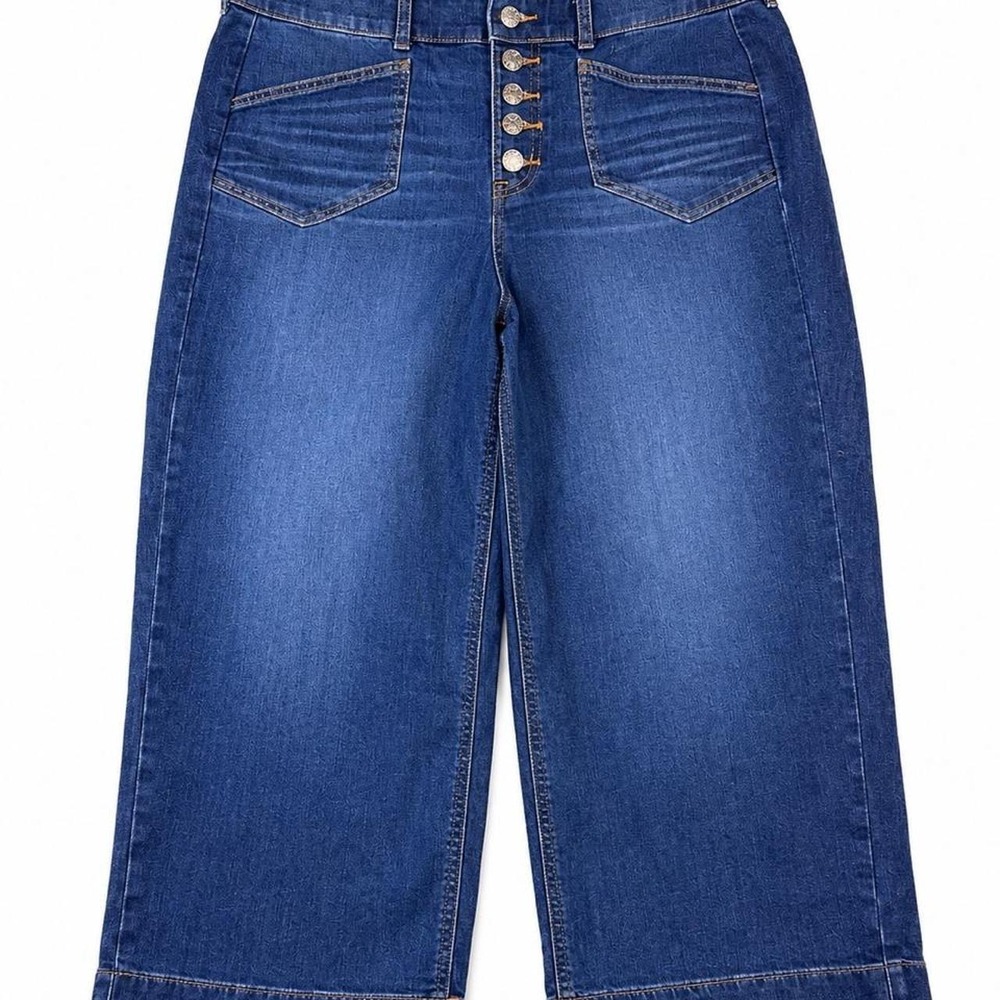 Torrid Wide Leg Capri Jeans Size 16 | Plus Size Blue Denim Button Front